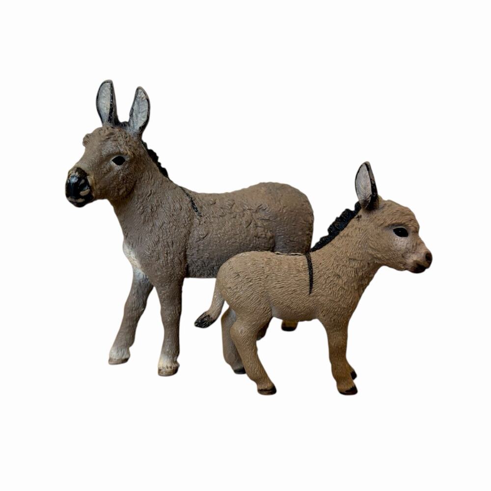 Schleich Retired Donkey Family Set 2014 Adult 13772 & 2013 Foal 13746 Farm World